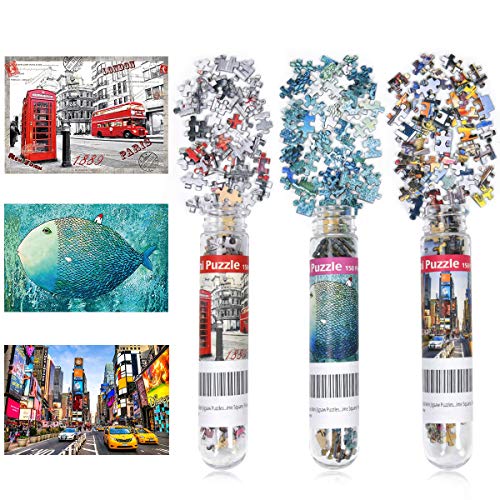 Mini-Puzzles für Erwachsene, 150 Teile, klein, 15 x 10 cm, Unterhaltungsspielzeug für Heimdekoration (London, Time Square, Fisch und Haus) von LUUFAN