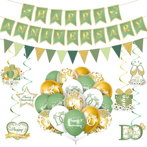 Happy Anniversary Dekorationen Salbeigrün Jubiläumsbanner mit Luftballons hängende Wirbel Prost to Memorial Ehe Party Dekor für Feiern Überraschung Ehe Feier Party Hintergrund Supplies Happy Anniversary Dekorationen Salbeigrün Jubiläumsbanner mit Luftballons hängende Wirbel Prost to Memorial Ehe Party Dekor für Feiern Überraschung Ehe Feier Party Hintergrund Supplies von LUUFILx