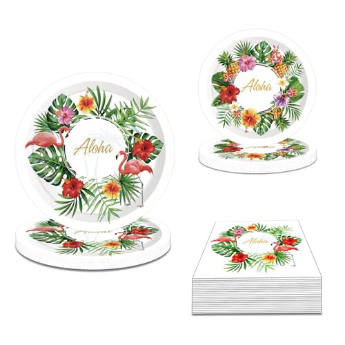36 Stück Hawaiian Aloha-Partyzubehör, Hawaiian Party Tableware Set, Luau Hawaiian 7" 9" Pappteller und Servietten, Flamingo Party Geschirr für Kinder, Sommerliche Tropische Geburtstagsparty Dekoration 36 Stück Hawaiian Aloha-Partyzubehör, Hawaiian Party Tableware Set, Luau Hawaiian 7" 9" Pappteller und Servietten, Flamingo Party Geschirr für Kinder, Sommerliche Tropische Geburtstagsparty Dekoration von LUVDECO