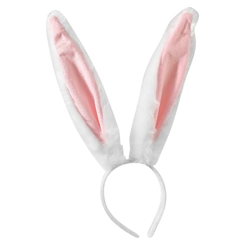 LUVDECO Plüsch Hasenohren Stirnband Oster Hasenohren Haarreif Cosplay Kostüm Fancy Dress Up Accessories Grau Rosa (Weiß) von LUVDECO