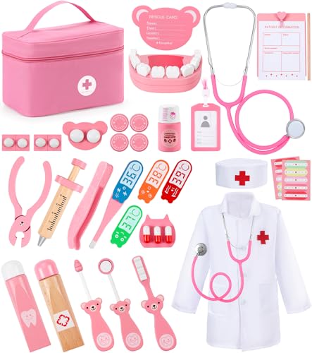 LUVTOY Arztkoffer Kinder,Arztkoffer Kinder ab 3 Jahre,Doktorkoffer Holz mit Echt Stethoskop,Arztkittel,Arzttasche,Spritze und Thermometer,Geschenk für Rollenspiele Spielzeug ab 3 Jahren LUVTOY Arztkoffer Kinder,Arztkoffer Kinder ab 3 Jahre,Doktorkoffer Holz mit Echt Stethoskop,Arztkittel,Arzttasche,Spritze und Thermometer,Geschenk für Rollenspiele Spielzeug ab 3 Jahren von LUVTOY