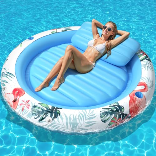 LUVTOY Große Luftmatratze Pool mit abnehmbarem Kissen und Cup Holders, Luftmatratze Wasser für Erwachsene und Kinder, mehrzweck Wasserhängematte Strandlounge-Raft, Pool Spielzeug für See-Pool-Party von LUVTOY
