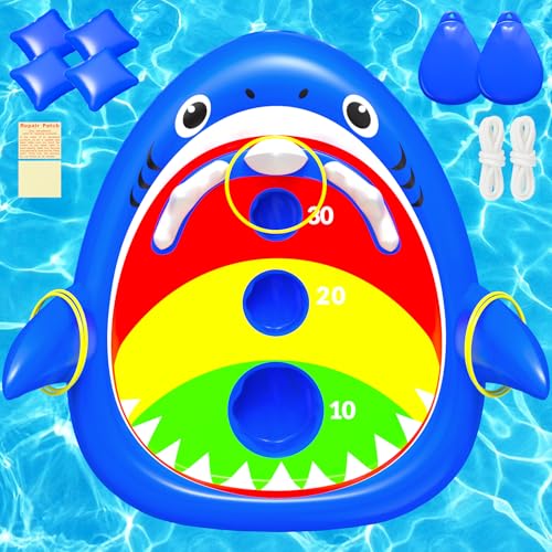 LUVTOY Pool Spielzeug Kinder, Hai-Wurf, Ringwurfspiel, aufblasbares PVC-Poolspielzeug, 4 Sitzsäcke und 5 Ringwurfspiele, Sommer-Poolspiele, Wasserspielzeug für Kinder und Erwachsene LUVTOY Pool Spielzeug Kinder, Hai-Wurf, Ringwurfspiel, aufblasbares PVC-Poolspielzeug, 4 Sitzsäcke und 5 Ringwurfspiele, Sommer-Poolspiele, Wasserspielzeug für Kinder und Erwachsene von LUVTOY