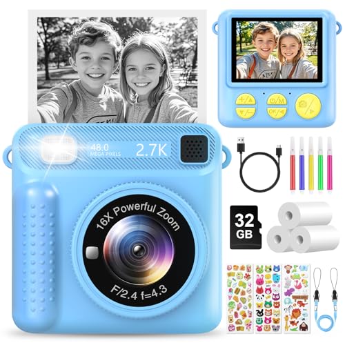LUVTOY Sofortbildkamera Kinder, 1080P 2,4 Zoll Bildschirm KinderKamera mit 32G Karte & Druckpapier, Kinderspielzeug Geburtstag Weihnachten Geschenke für Jungen Mädchen 3-12 Jahren von LUVTOY