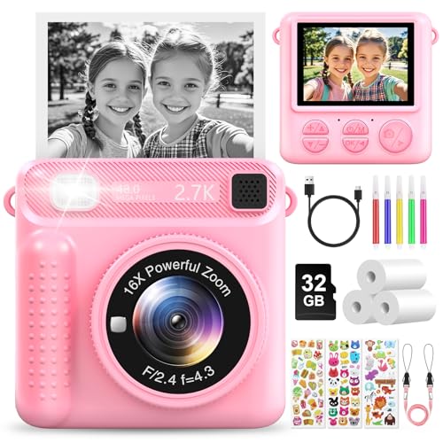LUVTOY Sofortbildkamera Kinder, 1080P 2,4 Zoll Bildschirm KinderKamera mit 32G Karte & Druckpapier, Kinderspielzeug Geburtstag Weihnachten Geschenke für Jungen Mädchen 3-12 Jahren von LUVTOY