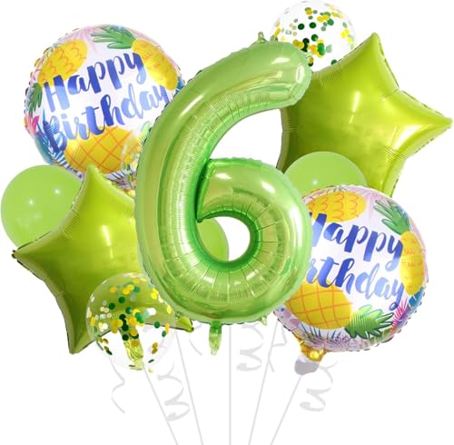 11 Stück Grün Luftballons, Obst Hawaii Ballons, Luftballon 6. Geburtstag, Ananas Folienballon, Konfetti Ballons für Kinders Geburtstags Sommer Obst Thema Party Dekoration 11 Stück Grün Luftballons, Obst Hawaii Ballons, Luftballon 6. Geburtstag, Ananas Folienballon, Konfetti Ballons für Kinders Geburtstags Sommer Obst Thema Party Dekoration von LUYANFX