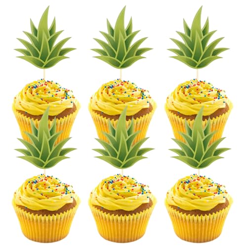 24Pcs Flamingo Cupcake Toppers Kuchen Dekorationen für Hawaii Thema Geburtstag Party Supplies (Ananasblatt) von LUYANFX