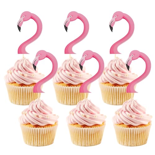24Pcs Flamingo Cupcake Toppers Kuchen Dekorationen für Hawaii Thema Geburtstag Party Supplies (Flamingos) von LUYANFX