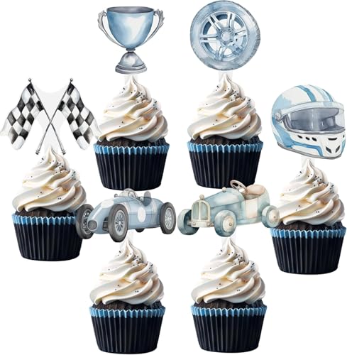 36 Stück Tortendeko Rennwagen Auto Tortendeko Cars Cupcake Deko Muffin Topper Kindergeburtstag Sportwagen, Räder, Flaggen, Trophäen Kuchen Topper 36 Stück Tortendeko Rennwagen Auto Tortendeko Cars Cupcake Deko Muffin Topper Kindergeburtstag Sportwagen, Räder, Flaggen, Trophäen Kuchen Topper von LUYANFX