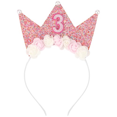 Geburtstagskrone 3 Jahre Mädchen Rosa, Happy Birthday Haarreif Mit Glitzer Zahlen, Krone Stirnband, Party Kopfschmuck für Geburtstag (3) von LUYANFX