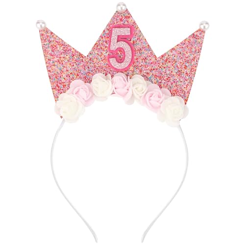 Geburtstagskrone Mädchen 5 Jahre Rosa, Happy Birthday Haarreif Mit Glitzer Zahlen, Krone Stirnband, Party Kopfschmuck für Geburtstag (5) von LUYANFX