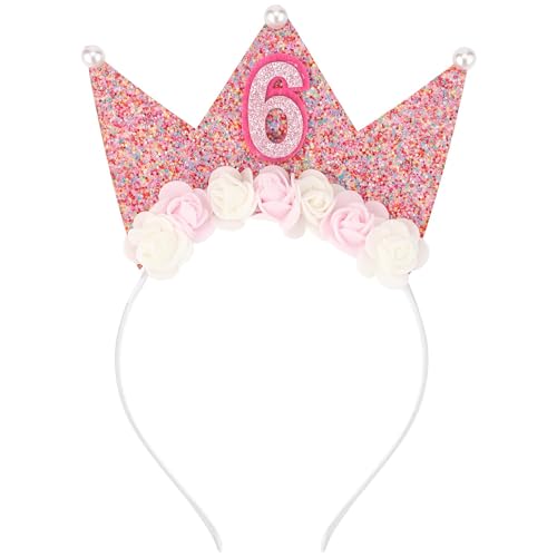 LUYANFX Krone 6 Jahre Mädchen Rosa, Happy Birthday Haarreif mit Glitzer Zahlen, Krone Stirnband, Party Kopfschmuck für Mädchen Geburtstag (6) von LUYANFX