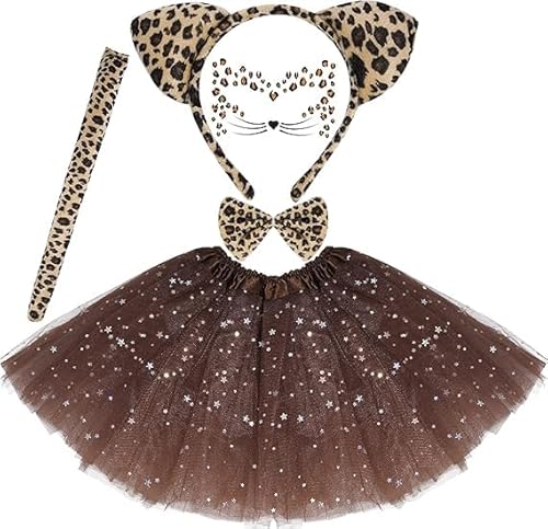 LUYANFX 5 Stück Leopard Kostüm Set,Leopard Ohren Stirnband Fliege mit Temporäre Tattoos und Tutu Rock, Tier Kostüm Zubehör Set für Halloween Karneval Cosplay Partys,für Kinder Erwachsene (Leopard-A) LUYANFX 5 Stück Leopard Kostüm Set,Leopard Ohren Stirnband Fliege mit Temporäre Tattoos und Tutu Rock, Tier Kostüm Zubehör Set für Halloween Karneval Cosplay Partys,für Kinder Erwachsene (Leopard-A) von LUYANFX