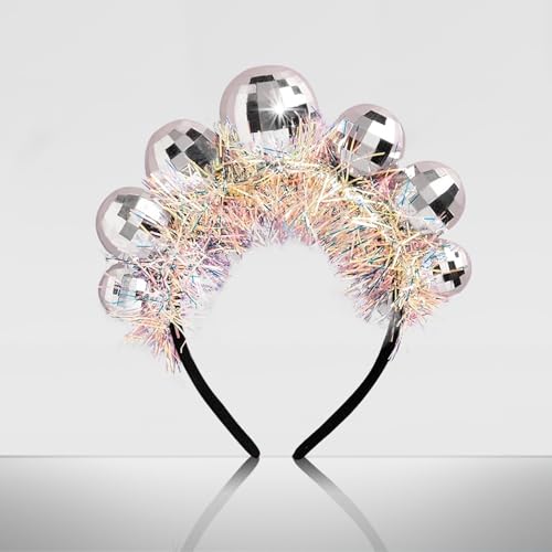 LUYANFX Discokugel Haarband Happy New Year Stirnband Silvester Deko Stirnband Mädchen Frauen,Disco Party Kostüm Zubehör für 70er 80er Jahre, New Year, Karneval,Weihnachten (A) von LUYANFX