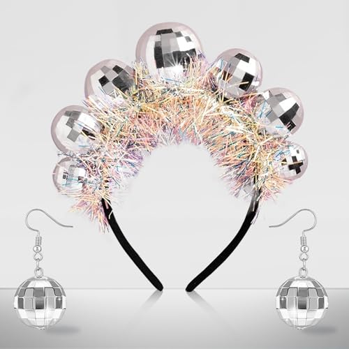 LUYANFX Discokugel Haarband Happy New Year Stirnband Silvester Deko Stirnband Mädchen Frauen,Disco Party Kostüm Zubehör für 70er 80er Jahre, New Year, Karneval,Weihnachten (B) von LUYANFX