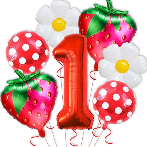 Luftballons Geburtstag Erdbeer, Erdbeer Deko Geburtstag 1 Jahr Mädchen, 7 Stück Geburtstags Ballon Set mit Ballon Nummer 1, Erdbeere Folienballon für Mädchen Geburtstagdeko Motto Party Luftballons Geburtstag Erdbeer, Erdbeer Deko Geburtstag 1 Jahr Mädchen, 7 Stück Geburtstags Ballon Set mit Ballon Nummer 1, Erdbeere Folienballon für Mädchen Geburtstagdeko Motto Party von LUYANFX