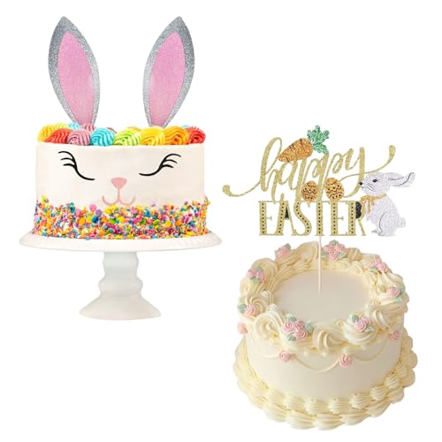 Oster Tortendeko Hase 2 Sätze Happy Easter Cake Topper Wimpernnase Kaninchen Tortendeko Ostern Muffin Oster Kuchen Deko Kindergeburtstag für Osterpartys, Hasen-Mottopartys von LUYANFX