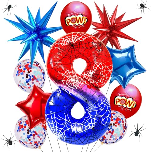 Spider Kindergeburtstag 8 Jahre, 10 Stück Luftballon Geburtstag Spinnen, 40 Zoll Zahlen 8 Folienballon, für Jungen Spider Thema Party Geburtstag Deko von LUYANFX