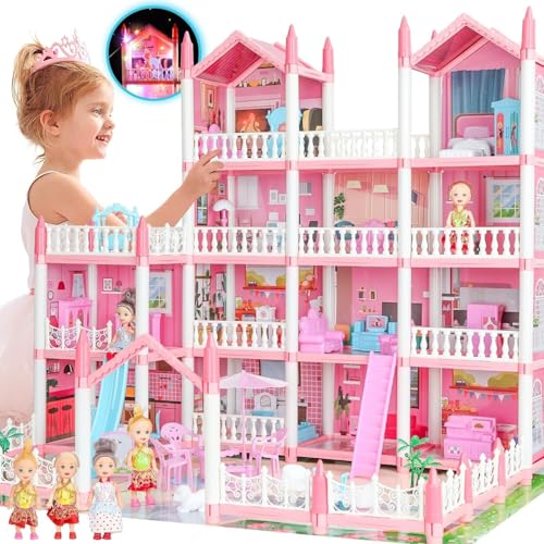 DC 5-stöckiges Traum-Puppenhaus für Mädchen mit 19 Zimmern, Lichtern, Puppen und Möbeln, großes DIY-Spielhaus für Mädchen im Alter von 3-16 Jahren, perfektes fantasievolles STEM-Geschenk für DC 5-stöckiges Traum-Puppenhaus für Mädchen mit 19 Zimmern, Lichtern, Puppen und Möbeln, großes DIY-Spielhaus für Mädchen im Alter von 3-16 Jahren, perfektes fantasievolles STEM-Geschenk für von LUYE