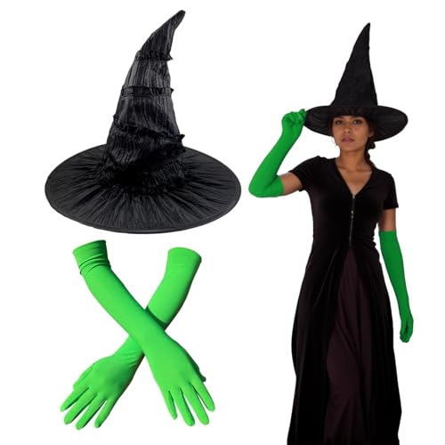 LUZTACT Hexenhut mit grünen Handschuhen, böses Kostüm für Damen, Cosplay, Halloween, Zubehör, Partyverkleidungen, Grün , Standard LUZTACT Hexenhut mit grünen Handschuhen, böses Kostüm für Damen, Cosplay, Halloween, Zubehör, Partyverkleidungen, Grün , Standard von LUZTACT