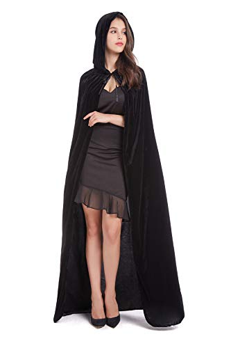 LVERSE Samtumhang mit Kapuze, Unisex Erwachsene Halloween Kostüm Umhang für Damen und Herren (Schwarz) von LVERSE