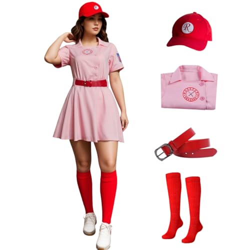 Damen Baseball-Liga-Dottie-Kostüm, Rockford-Pfirsich-Jersey-Kleid, Uniform-Set (XXL) von LVLING