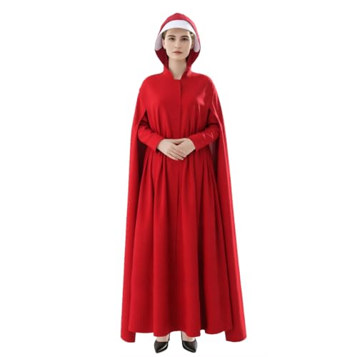 LVLING Handmaid Offred Kostüm, Halloween, Cosplay, roter Kapuzenumhang, Damen-Bademantel mit weißer Haube, Rot, Größe XXL - 3XL von LVLING