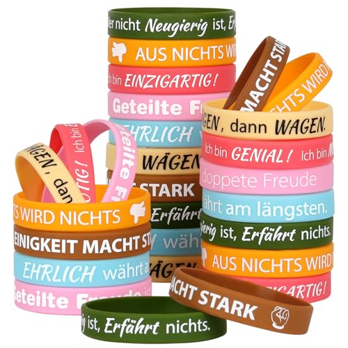 LVNRIDS 28 Stück Motivationsarmbänder auf Deutsch 8 inch Inspirierende Silikon Armband für Jugendliche und Erwachsene, Mutmacher Geschenke Motivierende Silikonarmband Party Mitgebsel LVNRIDS 28 Stück Motivationsarmbänder auf Deutsch 8 inch Inspirierende Silikon Armband für Jugendliche und Erwachsene, Mutmacher Geschenke Motivierende Silikonarmband Party Mitgebsel von LVNRIDS