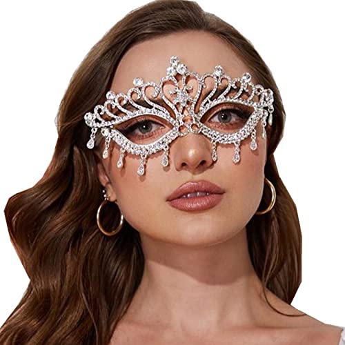 LVUNZJCA Maskenmaske Elegante Strasskopf-Kettenball-Maske for Damen für Party, Halloween(Gold) von LVUNZJCA
