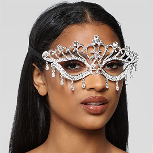 LVUNZJCA Maskenmaske Elegante Strasskopf-Kettenball-Maske for Damen für Party, Halloween(Silver) von LVUNZJCA