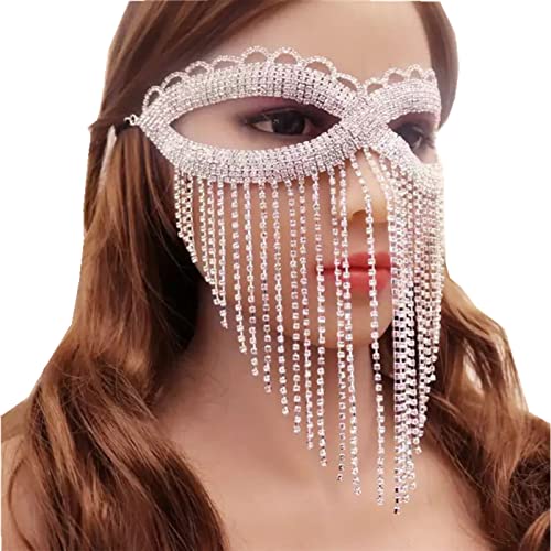 LVUNZJCA Maskenmaske Quaste Strass Augenmaske Kreative Gesicht Nachtclub Party Maske für Party, Halloween(A) von LVUNZJCA