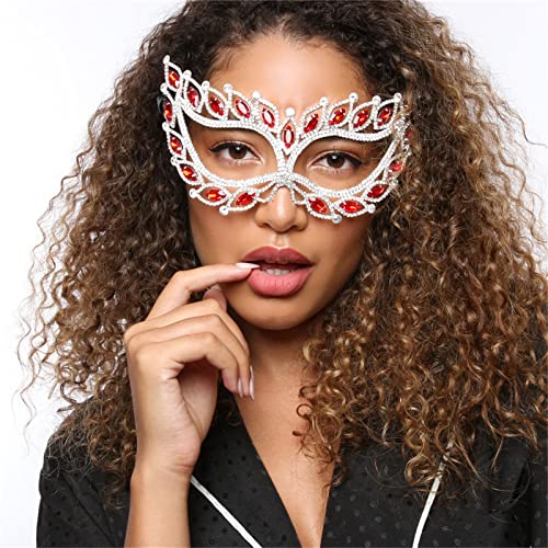 LVUNZJCA Maskenmaske Rote Kristallmaske Damen Party Strass Schmuck für Party, Halloween von LVUNZJCA