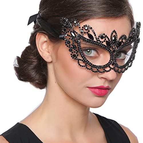 LVUNZJCA Maskenmaske Schönheitsmaske for Damen, Festzug, schwarzer Edelstein für Party, Halloween von LVUNZJCA