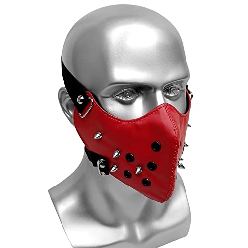 LVUNZJCA Steampunk-Maske Steampunk-Nieten Kunstleder-Motorradmasken for Männer und Frauen für Cosplay-Party(rot) von LVUNZJCA