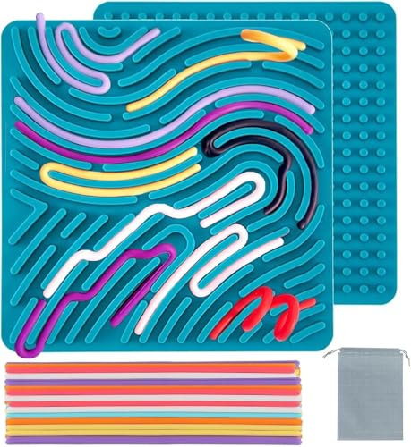 LVZONGXIN Sensorik Activity Board mit 20 Silikonstreifen & Reisetasche, Silikon Fidget-Spielzeug für Autismus ADHS Stress Anxiety, Sensory Reise Toys Spiel [ Türkis ] von LVZONGXIN