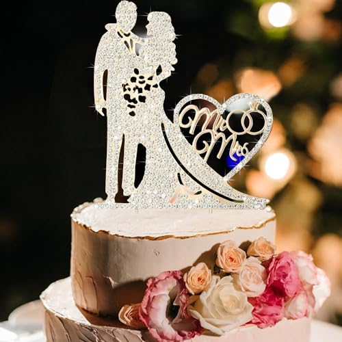 Cake Topper Hochzeit Tortendeko Mit Strass Mr & Mrs - Deko für Hochzeitstorte, Jahrestag, Geburtstag, Partei (Gold 01) von LWAIX