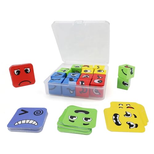 LWLWA Face Changing Magic Cube 16 Stück, Hölzern Würfelpuzzle Puzzle, Mehrspieler-Iq Puzzle, Inklusive 64 Ausdruckskarten, Lern-, Lernspiele, für Familientreffen, Eltern-Kind-Aktivitäten LWLWA Face Changing Magic Cube 16 Stück, Hölzern Würfelpuzzle Puzzle, Mehrspieler-Iq Puzzle, Inklusive 64 Ausdruckskarten, Lern-, Lernspiele, für Familientreffen, Eltern-Kind-Aktivitäten von LWLWA