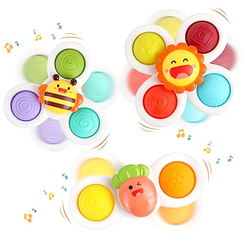 Saugnapf Spielzeug Baby, 3PCS Fidget Toys,Saugnapf Spinner Spielzeug,Baby Spielzeug 0 6 Monate mit Saugnapf,Sensorik Spielzeug für Baby,Spinner Baby Badespielzeug für Baby Geburtstags Geschenke von LWMTT