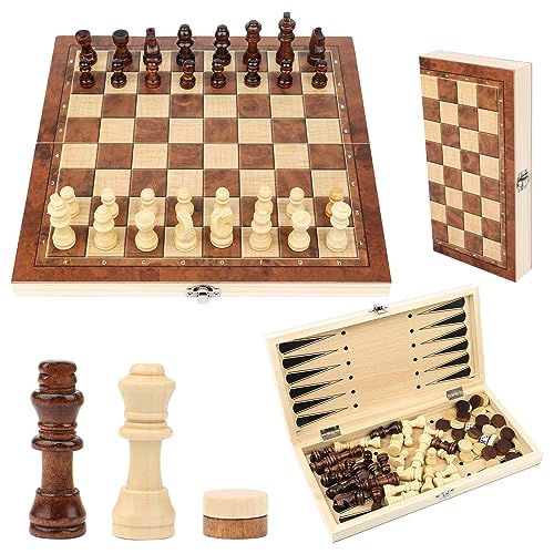 Schachspiel, 3 in 1 Schachspiel Holz, Einklappbar Reiseschach Spiel für Kinder,Tragbares Schachspiel Chess Set für Familie Party Reisen - 29x29cm von LWMTT