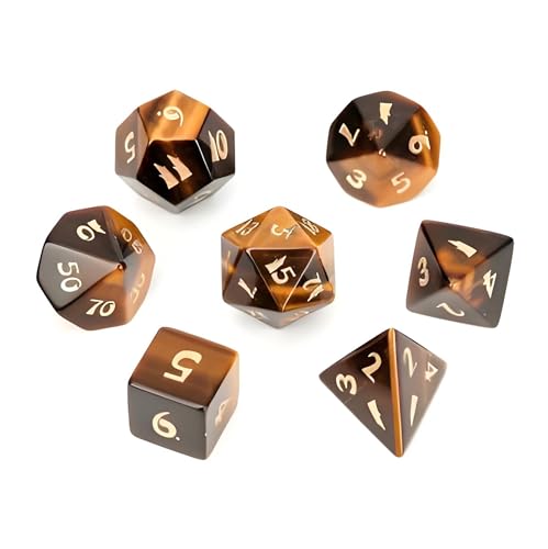 Edelstein-Würfel-Set, 7-teilig, handgefertigte D&D-Edelsteinwürfel mit Geschenk-Metallbox für Dungeons und Drachen, für MTG-Rollenspiele, Natursteine, D- und D-Würfel (Tigerauge) von LWQCHW