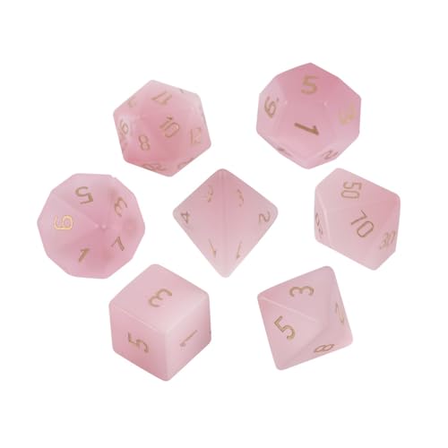 Edelstein-Würfel-Set, 7-teilig, handgefertigte D&D-Edelsteinwürfel mit Geschenk-Metallbox für Dungeons und Drachen, für MTG-Rollenspiele, Natursteine, D- und D-Würfel (rosa Katzenauge) von LWQCHW
