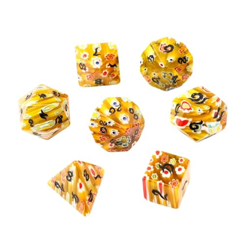 Gelbe Würfel aus Muranoglas – handgeschnitzte Edelsteinwürfel D4 D6 D8 D10 D12 D20 Perzentil oder 7-teiliges polyedrisches Set für DND- und RPG-Spiele (Sevensuit) von LWQCHW