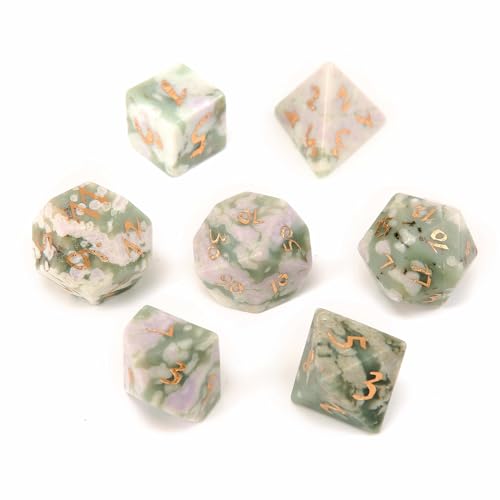 LWQCHW Kristall-Würfel-Set, 7-teilig, polyedrische Edelsteinwürfel für DND für RPG-Spiele mit Aufbewahrungsbox (verheißungsvolle Jade) von LWQCHW