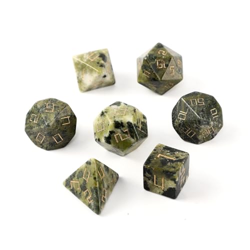 LWQCHW Kristallwürfel-Set, 7-teilig, polyedrische Edelsteinwürfel für DND für RPG-Spiele mit Aufbewahrungsbox (Afrikanische Jade) von LWQCHW