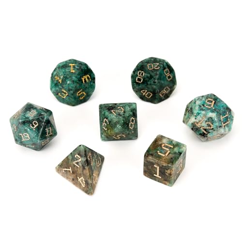 LWQCHW Kristallwürfel-Set, 7-teilig, polyedrische Edelsteinwürfel für DND für RPG-Spiele mit Aufbewahrungsbox (Afrikanischer Türkis 2) von LWQCHW