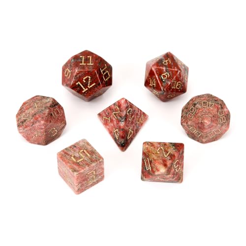 LWQCHW Kristallwürfel-Set, 7-teilig, polyedrische Edelsteinwürfel für DND für RPG-Spiele mit Aufbewahrungsbox (Sesamrot) von LWQCHW