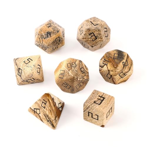 LWQCHW Kristallwürfel-Set, 7-teilig, polyedrische Edelsteinwürfel für DND für RPG-Spiele mit Aufbewahrungsbox (gemusterter Stein) von LWQCHW