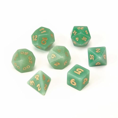 LWQCHW Kristallwürfel-Set, 7-teilig, polyedrische Edelsteinwürfel für DND für RPG-Spiele mit Aufbewahrungsbox (grüner Aventurin) von LWQCHW
