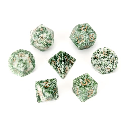 LWQCHW Kristallwürfel-Set, 7-teilig, polyedrische Edelsteinwürfel für DND für RPG-Spiele mit Aufbewahrungsbox (grüner Punkt) von LWQCHW