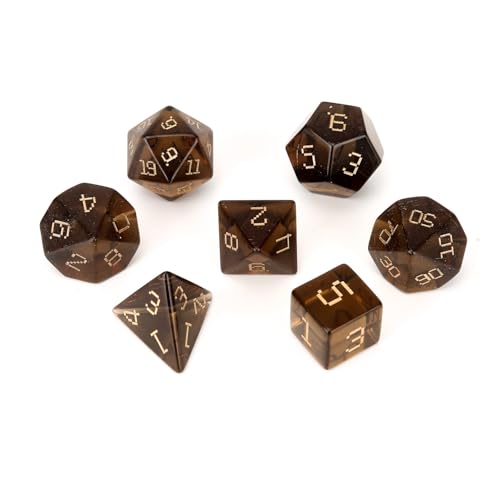LWQCHW Kristallwürfel-Set, 7-teilig, polyedrische Edelsteinwürfel für DND für RPG-Spiele mit Aufbewahrungsbox (künstlicher Rauchquarz) von LWQCHW